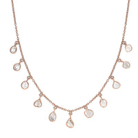 Artisan Crafted Polki Diamond Dainty Drop Station Necklace 18-20 Inches in 14K Rose Gold Over Sterling Silver 2.00 ctw