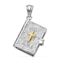 Holy Cross Pendant without Chain in Vermeil Yellow Gold and Platinum Over Sterling Silver, Silver Fashion Pendant without Chain, Bible Verses Pendant without Chain 7.30 Grams