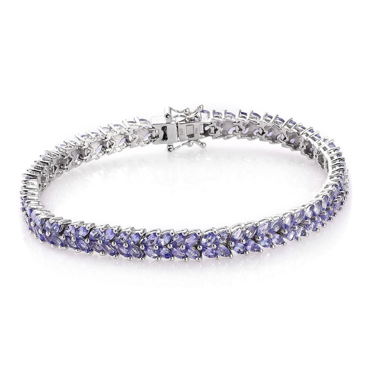 10.00 ctw Tanzanite Two Row Bracelet in Platinum Over Sterling Silver (7.25 In) 15.90 Grams