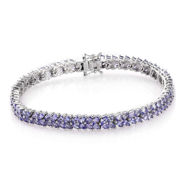 10.00 ctw Tanzanite Two Row Bracelet in Platinum Over Sterling Silver (7.25 In) 15.90 Grams - Product card gallery slide 1 (9431125065983)