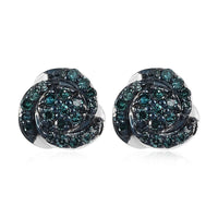 Blue Diamond Love Knot Stud Earrings in Blue Rhodium and Platinum Over Sterling Silver 0.25 ctw
