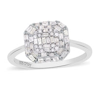 Diamond Cluster Ring in Platinum Over Sterling Silver 0.50 ctw