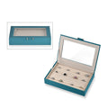 Teal Faux Leather Anti- Tarnish Lining Ring and Earrings Box with Glass Window (Approx 100 Slots) - Sticky add to cart bar
