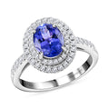 RHAPSODY 2.10 ctw AAAA Tanzanite and Diamond E-F VS Double Halo Ring in 950 Platinum 7.23 Grams - Sticky add to cart bar