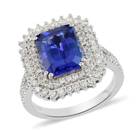 RHAPSODY 4.40 ctw AAAA Tanzanite and Diamond E-F VS Split Ring in 950 Platinum 9.9 Grams