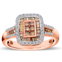 Natural Champagne and White Ring in Platinum and Vermeil Rose Gold Over Sterling Silver 1.00 ctw