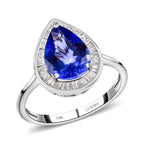 LUXORO 10K White Gold Premium Tanzanite and Diamond Halo Ring 2 Grams 2.30 ctw