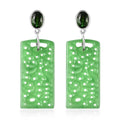 Carved Green Jade (D) 22.80 ctw Dangle Earrings, Green Jade Earrings, Chrome Diopside Accent Earrings, Rhodium Over Sterling Silver Earrings - Sticky add to cart bar