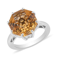 Brazilian Citrine Solitaire Ring in Platinum Over Sterling Silver 6.60 ctw