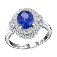 RHAPSODY 950 Platinum AAAA Tanzanite and Diamond E-F VS Double Halo Ring 8 Grams 3.70 ctw