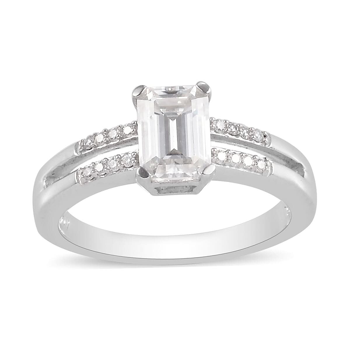 1.10 ctw Moissanite Ring in Platinum Over Sterling Silver (Size 8.0)