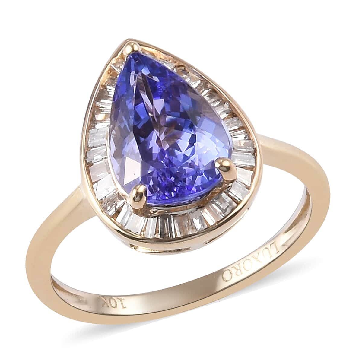 Luxoro 10K Yellow Gold Tanzanite and Diamond Halo Ring (Size 6.5) 2.25 ctw