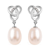 White Freshwater Pearl and Simulated Diamond Drop Earrings in Rhodium Over Sterling Silver