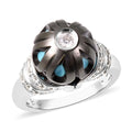 Galatea Pearl Collection Tahitian Pearl Carved and White Zircon Enameled Ring in Rhodium Over Sterling Silver (Size 7.0) - Sticky add to cart bar