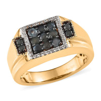 Narsipatnam Alexandrite and Natural White Zircon Men's Ring in Rhodium and Vermeil Yellow Gold Over Sterling Silver (9.85 g) 1.10 ctw