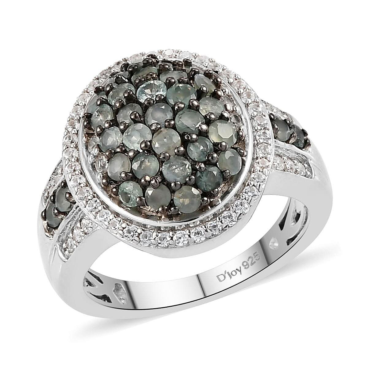 Narsipatnam Alexandrite and Natural White Zircon Cluster Ring in Rhodium and Platinum Over Sterling Silver 1.85 ctw