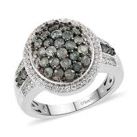Narsipatnam Alexandrite and Natural White Zircon Cluster Ring in Rhodium and Platinum Over Sterling Silver 1.85 ctw