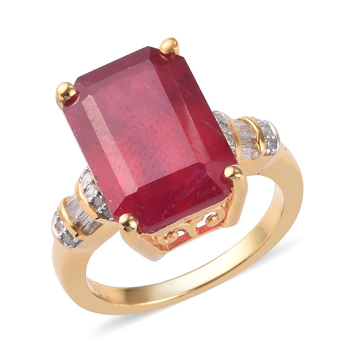 10.60 ctw Niassa Ruby and Diamond Ring in Vermeil Yellow Gold Over Sterling Silver