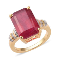 10.60 ctw Niassa Ruby and Diamond Ring in Vermeil Yellow Gold Over Sterling Silver