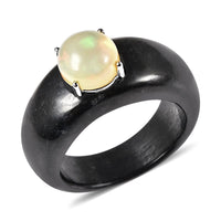 Black Jade (D) and Ethiopian Welo Opal Ring in Rhodium Over Sterling Silver (Size 10.0) 27.25 ctw