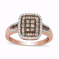 Natural Champagne and White Diamond Art Deco Ring
