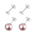 Set of 2 Purple Anhui Freshwater Cultured Pearl and Simulated Diamond Earrings in Rhodium Over Sterling Silver 1.50 ctw - Sticky add to cart bar
