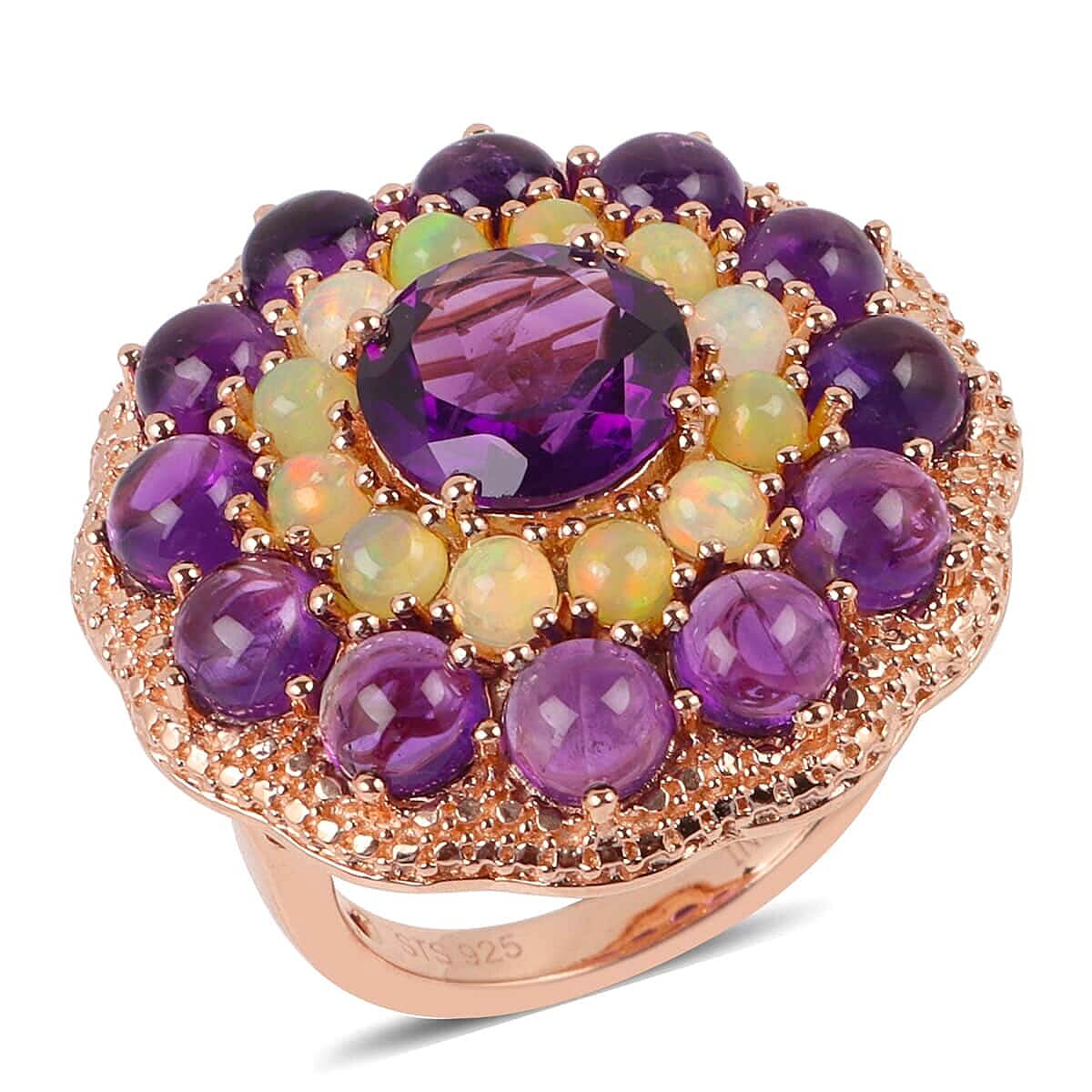 10.30 ctw Amethyst and Multi Gemstone Ring in 14K Rose Gold Over Sterling Silver (Size 8.0) 12.10 Grams