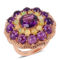 10.30 ctw Amethyst and Multi Gemstone Ring in 14K Rose Gold Over Sterling Silver (Size 8.0) 12.10 Grams - Sticky add to cart bar