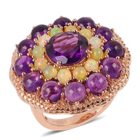 10.30 ctw Amethyst and Multi Gemstone Ring in 14K Rose Gold Over Sterling Silver (Size 8.0) 12.10 Grams
