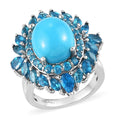AMERICAN Natural Sleeping Beauty Turquoise (Oval 12x10 mm), Malgache Neon Apatite Cocktail Ring in Platinum Over Sterling Silver (Size 10.0) (7 g) 6.60 ctw - Sticky add to cart bar
