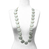 Limpet Blue Wooden Nuggets & Cotton Cord Long Necklace (38 Inches)