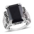 24.40 ctw Natural Thai Black Spinel and White Topaz Ring in Platinum Over Sterling Silver (Size 6.0) - Sticky add to cart bar