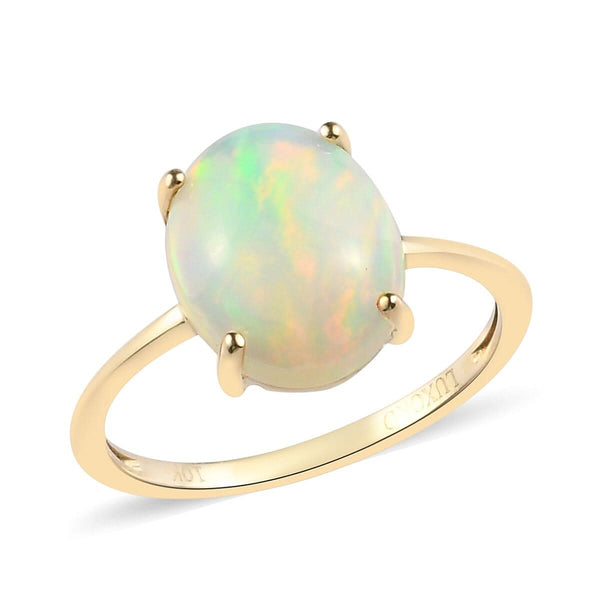 LUXORO Premium Ethiopian Welo Opal Solitaire Ring in 10K Yellow Gold 2.15 ctw - Product card gallery slide 1 (9431137517823)