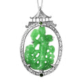 Green Jade (D) Carved, Chrome Diopside Lady in Garden with Sunflower Pendant Necklace 18 Inches in Rhodium Over Sterling Silver 21.15 ctw - Sticky add to cart bar