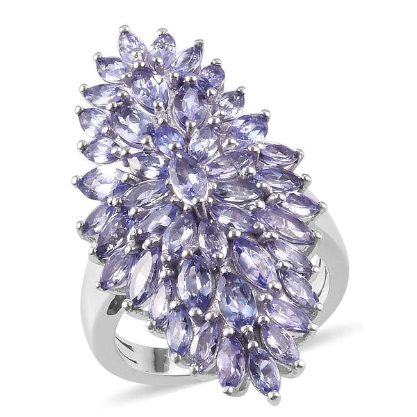 4.25 ctw Tanzanite Floral Cocktail Ring in Platinum Over Sterling Silver (Size 6.0) - Product card gallery slide 1 (9431145906431)
