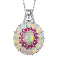 Ethiopian Welo Opal and Multi Gemstone Cocktail Pendant Necklace 20 Inches in Platinum Over Sterling Silver 5.80 ctw
