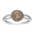 Natural Champagne and White Diamond Ring in Platinum Over Sterling Silver (Size 9.0) 1.00 ctw - Sticky add to cart bar