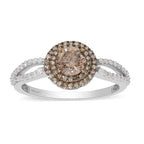 Natural Champagne and White Diamond Ring in Platinum Over Sterling Silver (Size 9.0) 1.00 ctw