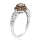 Natural Champagne and White Diamond Ring in Platinum Over Sterling Silver (Size 9.0) 1.00 ctw