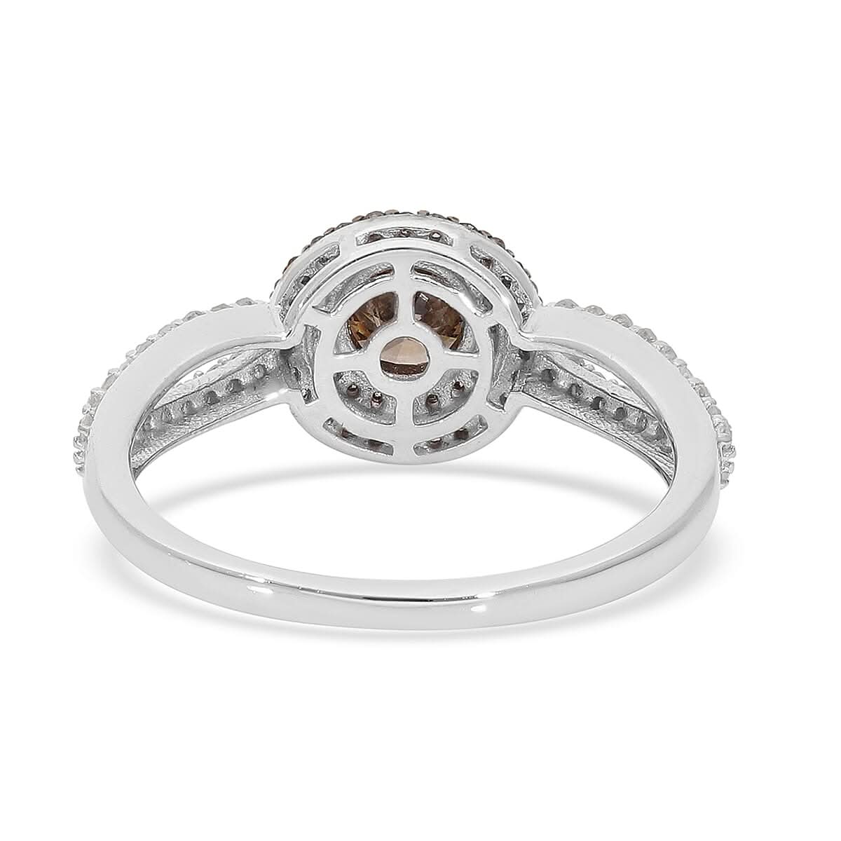 Natural Champagne and White Diamond Ring in Platinum Over Sterling Silver (Size 9.0) 1.00 ctw (5)