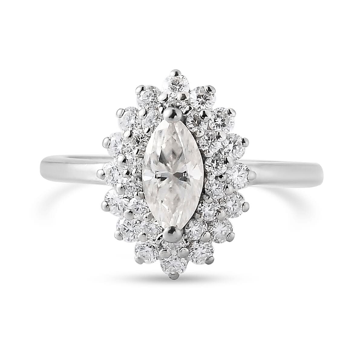 Moissanite Cocktail Ring in Platinum Over Sterling Silver 1.15 ctw