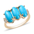 LUXORO 3.50 ctw AAA Natural Arizona Sleeping Beauty Turquoise and Diamond G-H I3 3 Stone Ring in 10K Yellow Gold 4.60 Grams - Sticky add to cart bar