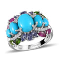 Sleeping Beauty Turquoise Ring, Multi Gemstone Ring, Platinum Over Sterling Silver Ring, Colorful Ring, Ring For Her 4.60 ctw - Sticky add to cart bar