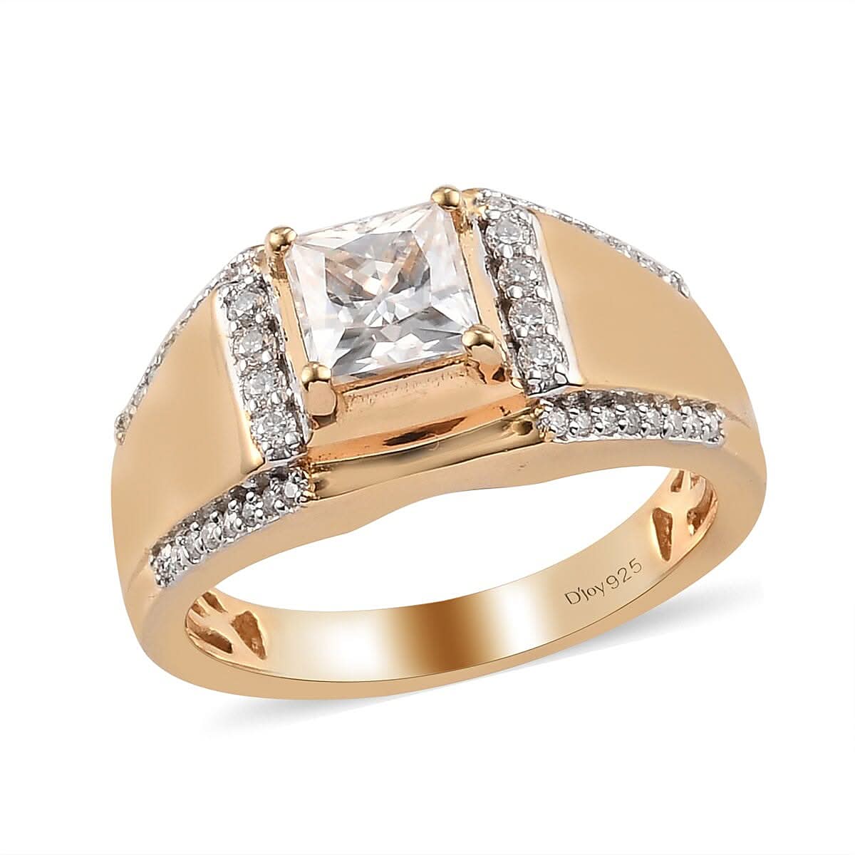 Asscher Cut Moissanite VS EF Men's Ring Vermeil Yellow Gold Over Sterling Silver (Size 14.0) 1.40 ctw