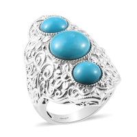 Sleeping Beauty Turquoise 3 Stone Ring in Platinum Over Sterling Silver (Size 8.0) 5.40 ctw