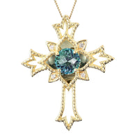 Galatea DavinChi Cut Collection Blue Topaz and Multi Gemstone Cross Pendant Necklace 18 Inches in Vermeil Yellow Gold Over Sterling Silver 2.35 ctw