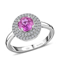 ILIANA 18K White Gold AAA Madagascar Pink Sapphire and Diamond G-H SI Double Halo Ring 4.10 Grams 1.25 ctw - Sticky add to cart bar