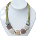 Wooden Beaded Necklace 20 Inches in Silvertone - Sticky add to cart bar