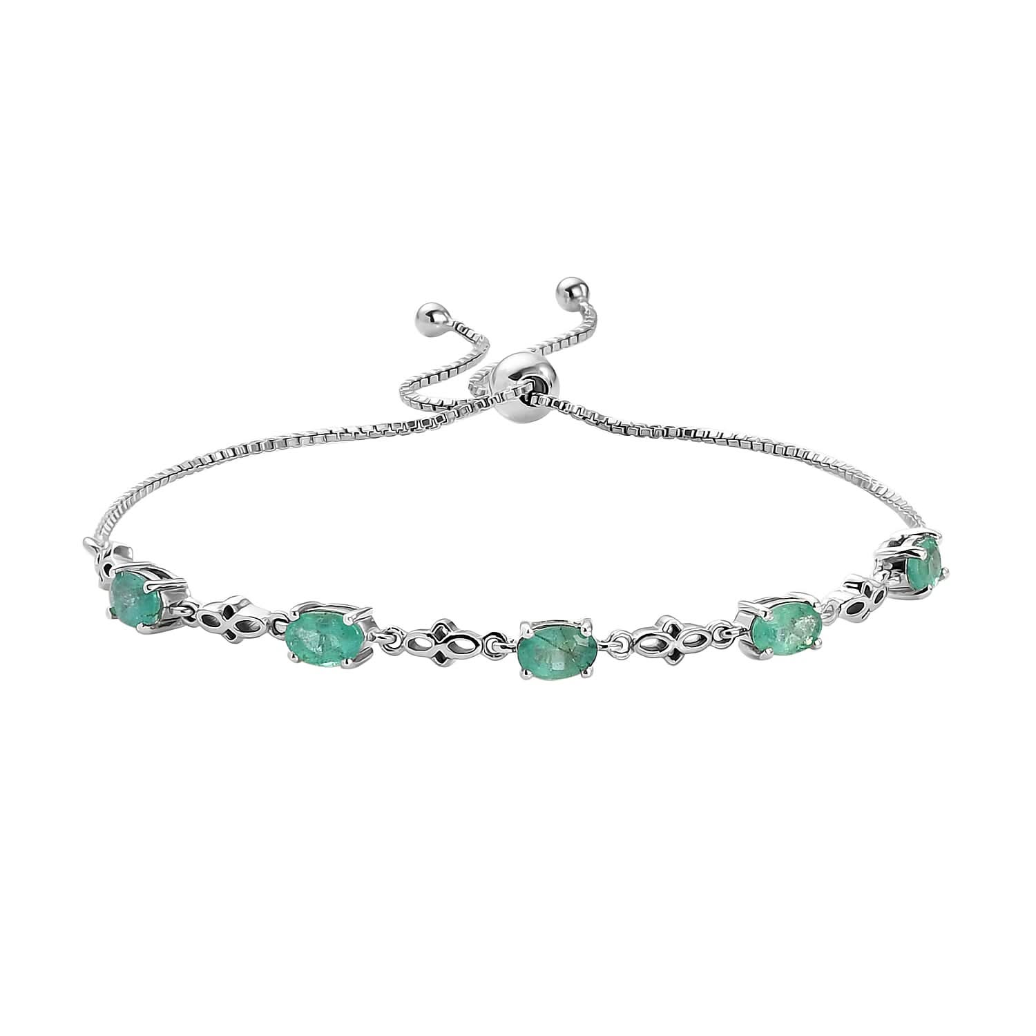 Brazilian Emerald Bolo Bracelet in Platinum Over Sterling Silver 2.30 ctw