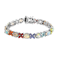 Ethiopian Welo Opal and Tanzanite Bracelet in Platinum Over Sterling Silver (6.50 In) 13.10 Grams 10.15 ctw